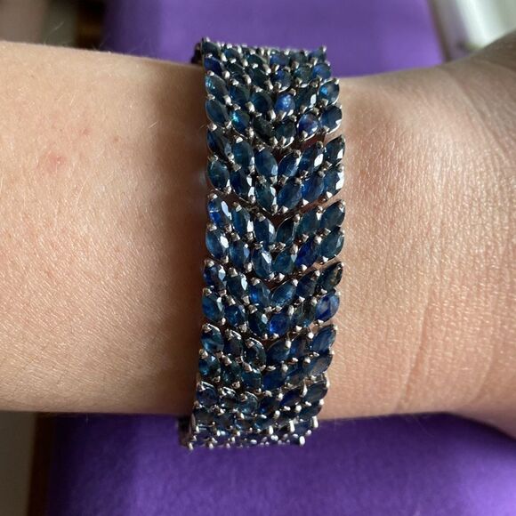 💛 925 Handmade 294 Blue Marquise Sapphire Bracelet - Picture 4 of 9